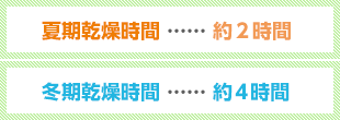 夏期乾燥時間 約２時間/冬期乾燥時間 約４時間