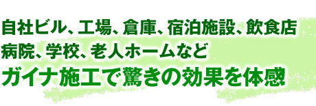 工場、倉庫、宿泊施設、飲食店、学校等ガイナ施工で驚きの効果を体感！